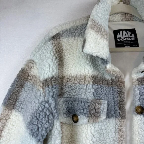 MAC Tools Plaid Sherpa Shacket Mens Medium Workwear Camping Outdoors Cabin - Picture 3 of 15